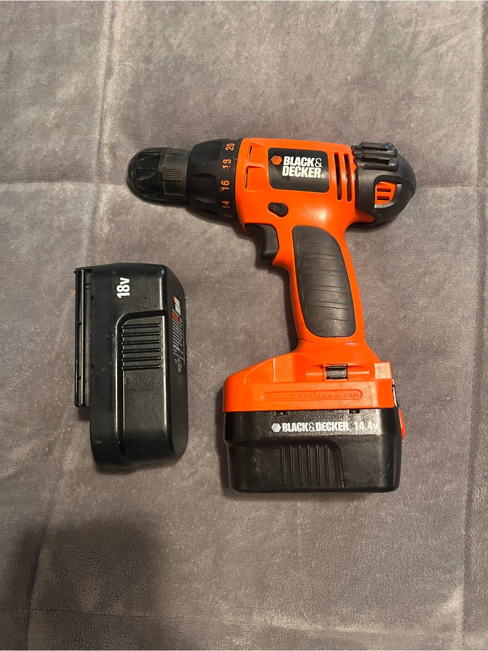 Black & Decker Orange and Black Cordless Drill with Spare 18V Battery
